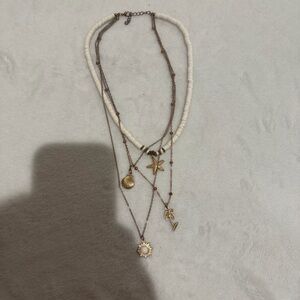 Layered Gold and Cream Tropical Charm Necklace